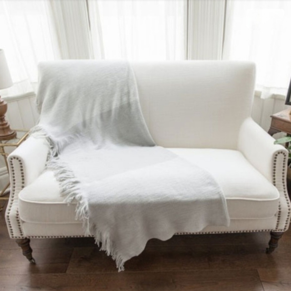 Mark & Graham Gray & Ivory Soft Knit Woven Colorblock Throw Blanket